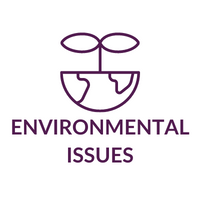 half the earth with a sprout growing and text reading "environmental issues"